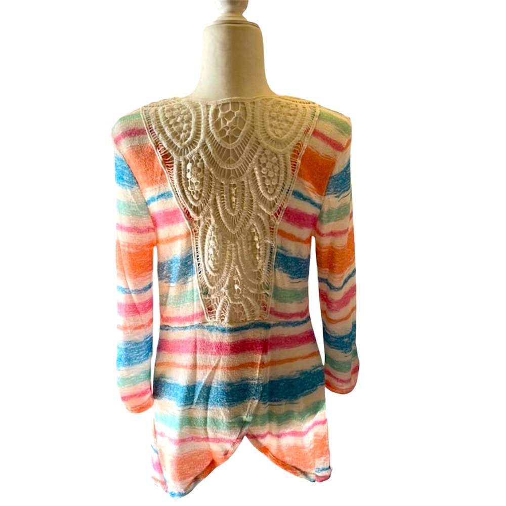 No Boundaries Striped Crochet Knit Top Junior's Size L